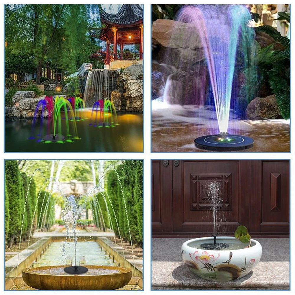 Color LED Light Solar Fountain Pool Garden Flowing Water Floating Fountain Outdoor Bird Bath Garden Fountain