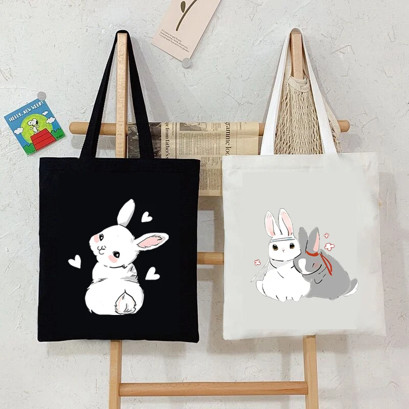 

Симпатичная холщовая женская сумка через плечо с кроликом, Мультяшные сумки для покупок с кроликом, вместительная Студенческая Корейская Сумка-тоут для женщин