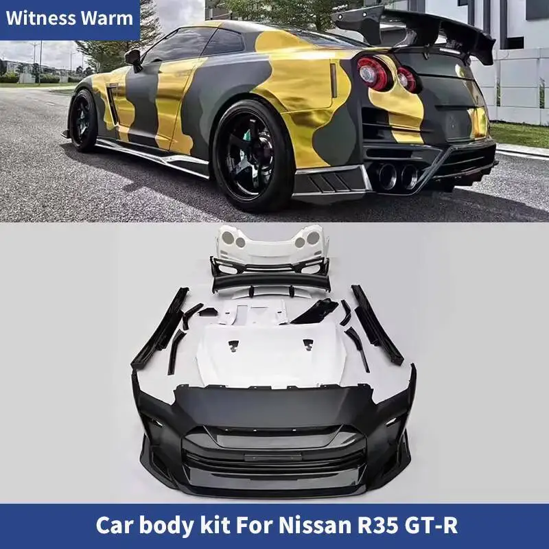 GTR GT-R R35 fibra de carbono FRP parachoques trasero delantero alerón trasero capó del motor faldas laterales estilo superior para Nissan GTR R35 2008-2018