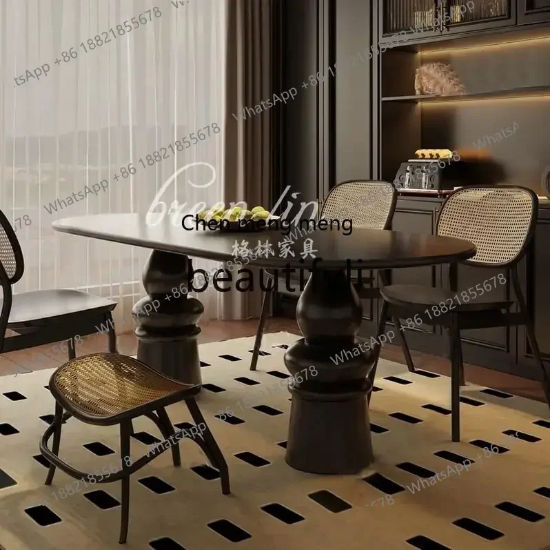 New arrive French neoclassical solid wood dining table retro cylindrical tea table American light luxury multi-person dining tab