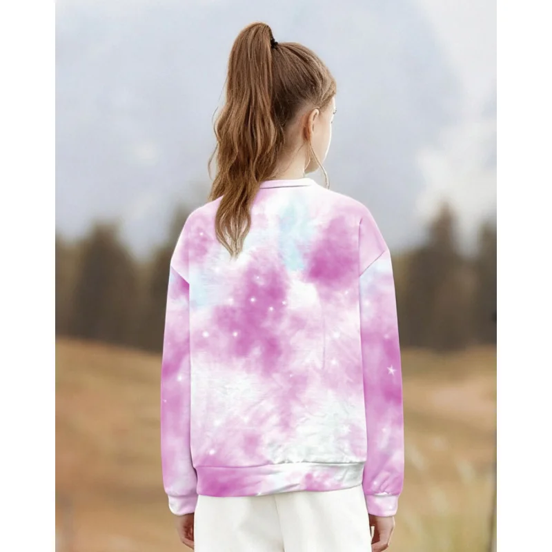2026 Trendy Girls Tie Dye Sweatshirt - "Have A Good Day" Smiley Flower Graphic Casual Pullover Top
