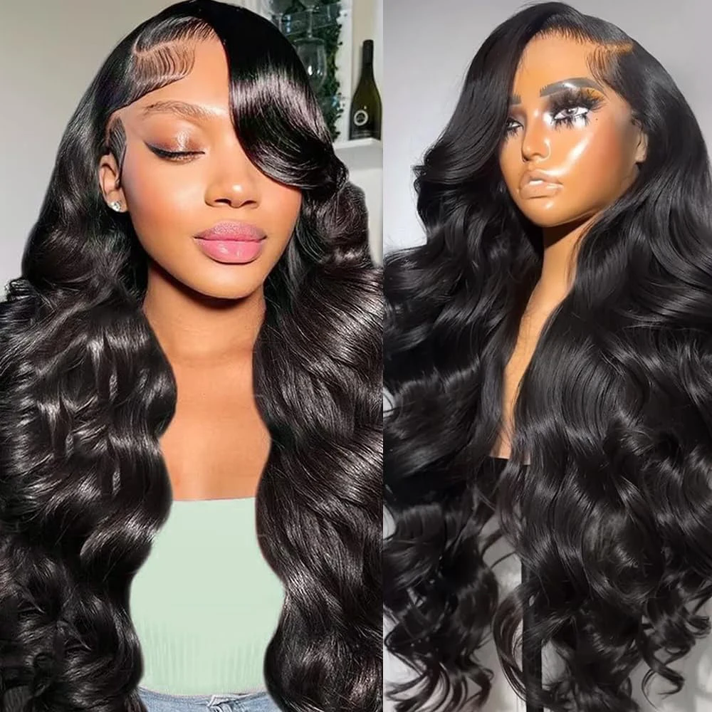 Wig Rambut Asli Body Wave Lace Front 250% Density 13x4 13x6 40 Inch 5x5 Lace Closure Wig Tanpa Lem Transparan