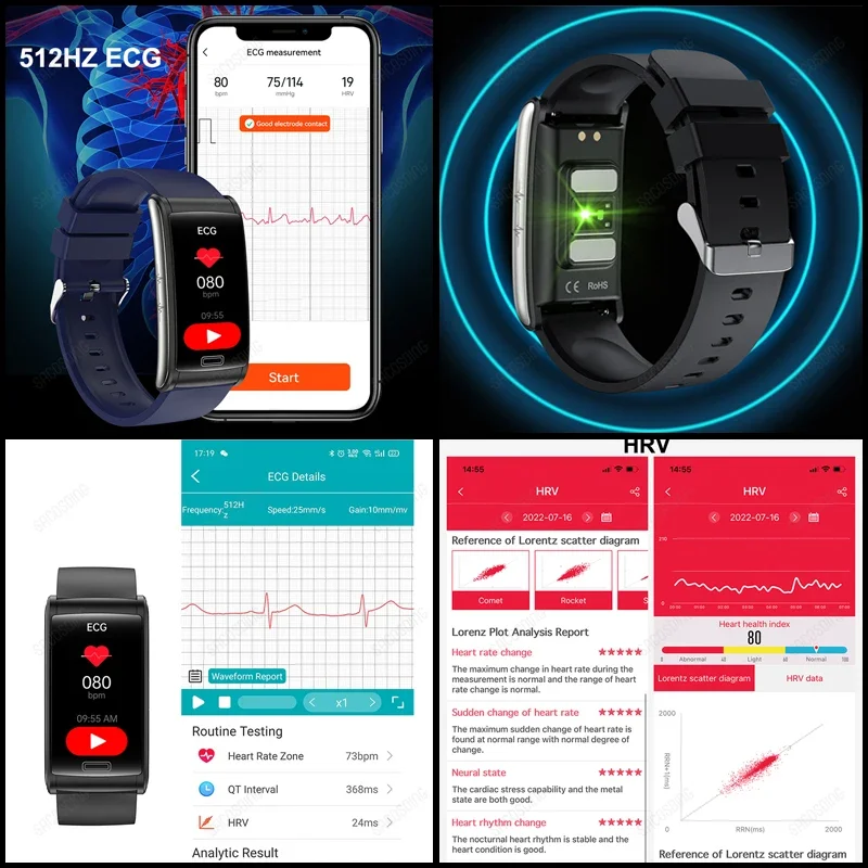 ECG Pressão Arterial e Frequência Cardíaca Relógio Inteligente para Xiaomi, Pulseira de Saúde, IP68 Impermeável, Esporte Smartwatch, Novo, 2022