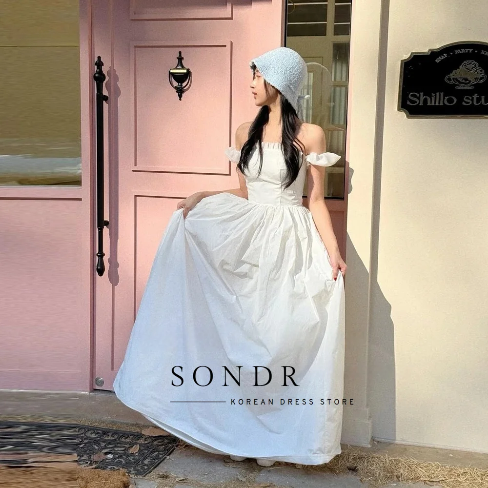 Sondr Simple A-line Korean Wedding Dresses Photo Shoot Off the Shoulder Floor-Length Women Evening Dress Customized Lovely Gown