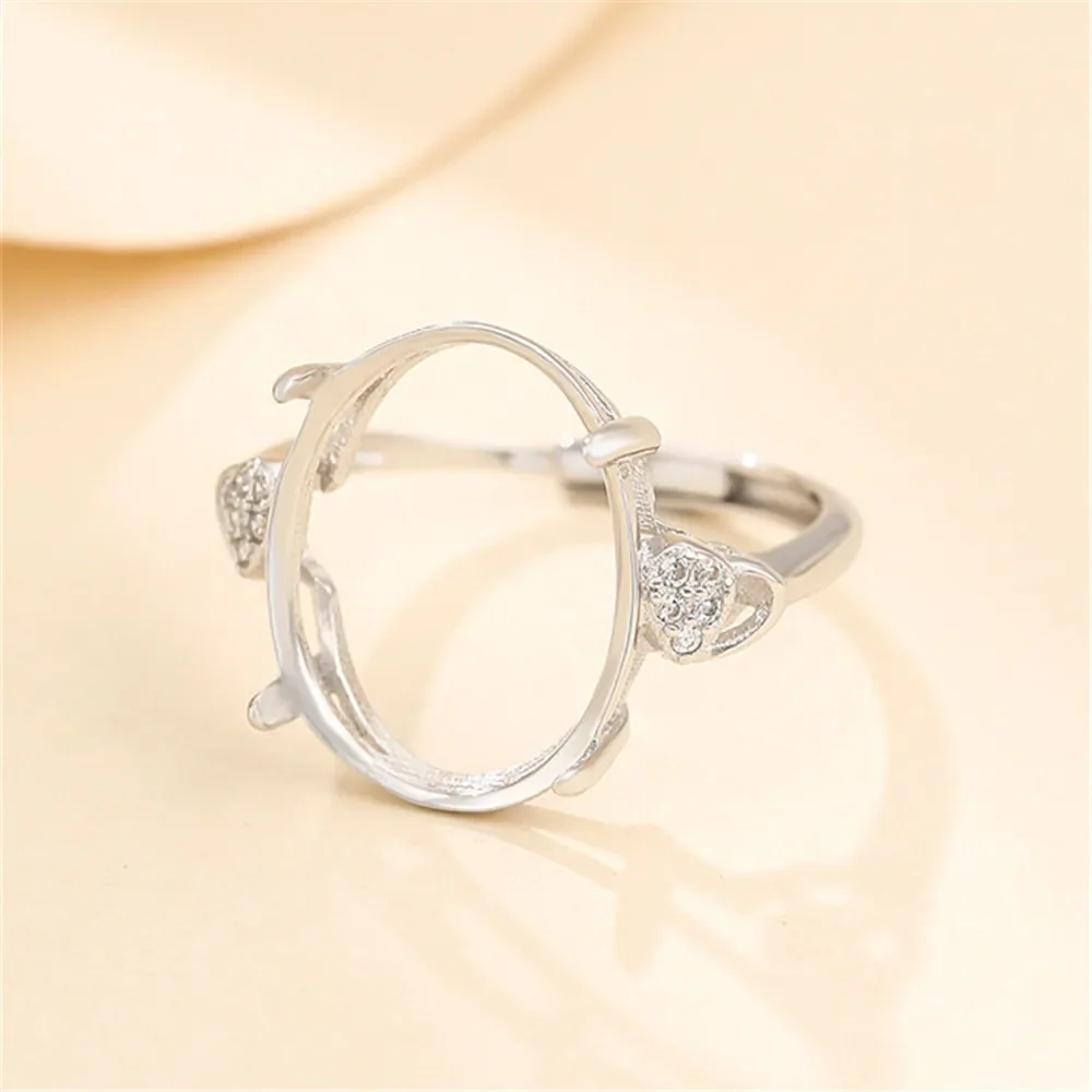 

White Gold Plated 925 Silver Zircon Adjustable Ring Setting for 13x17mm Oval Cabochons