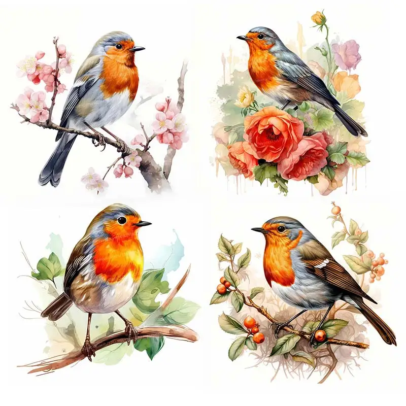 Cute Colorful Robin Bird Wall Sticker Bathroom Living Room Background Decorations Wallpaper Creative Animals Stickers S294