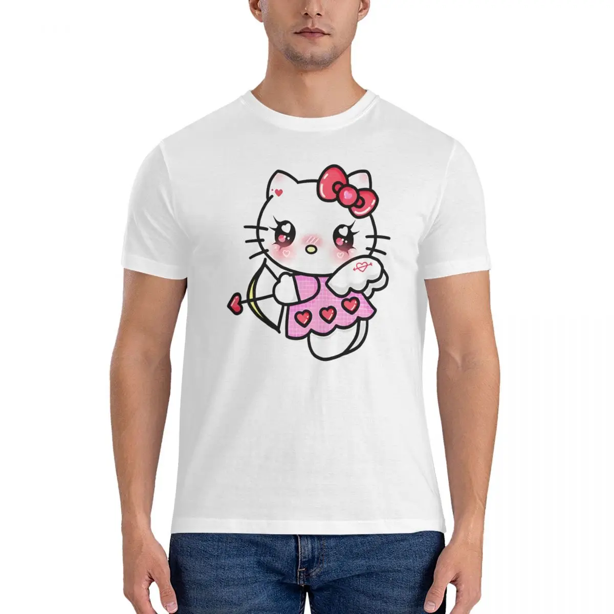 Men's Cupid T Shirt Hello Kitty Pure Cotton Clothing Novelty Short Sleeve Round Collar Tee Shirt Printed T-Shirts