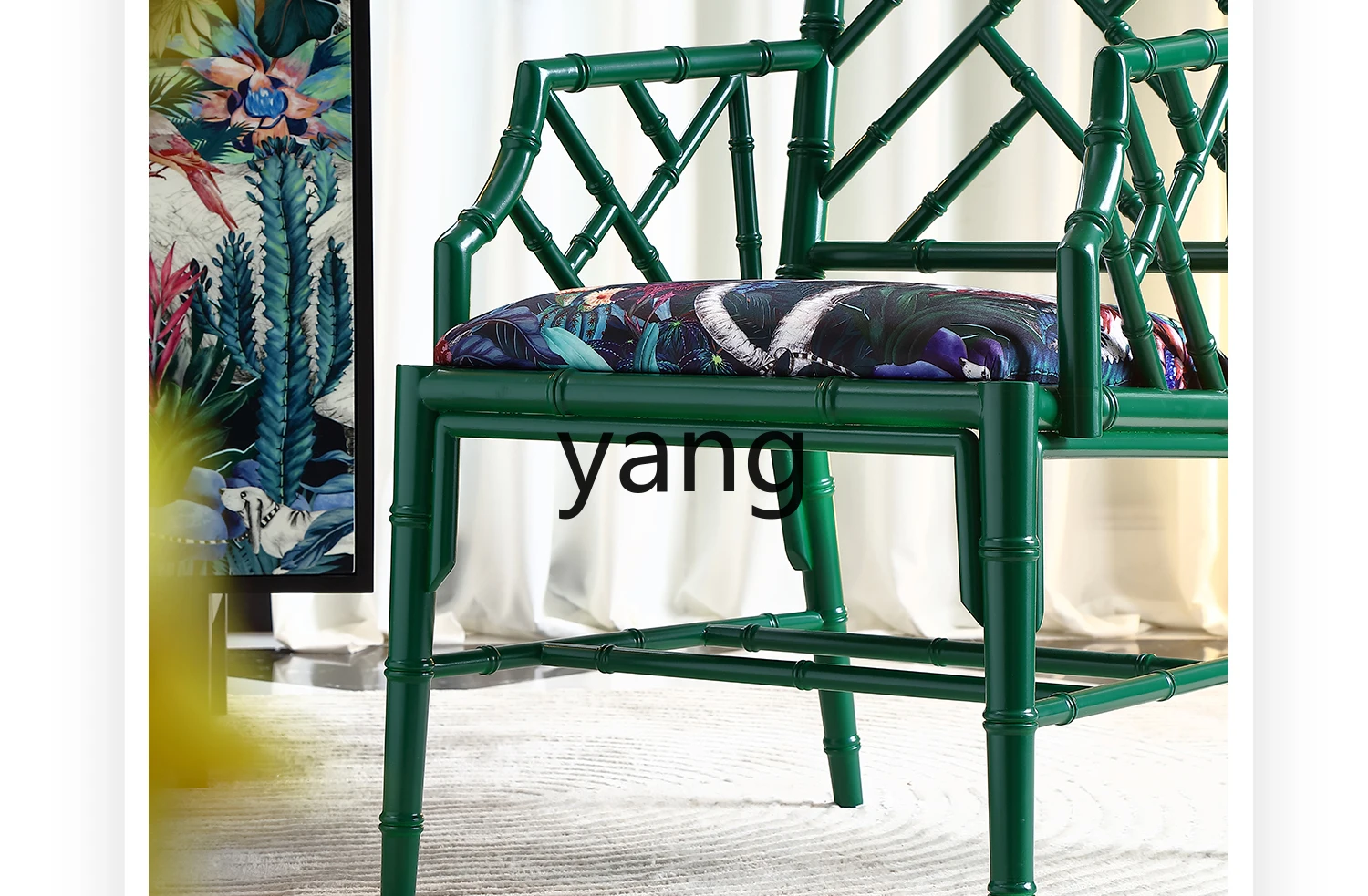 LTT  retro solid wood Chinese style bamboo joint study classical hollow medieval dining chair green