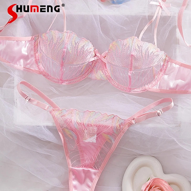 European American Sexy Lingerie Set Women Temptation Embroidery Ultra Thin Bra Set Female Underwire Push Up Intimates Suits