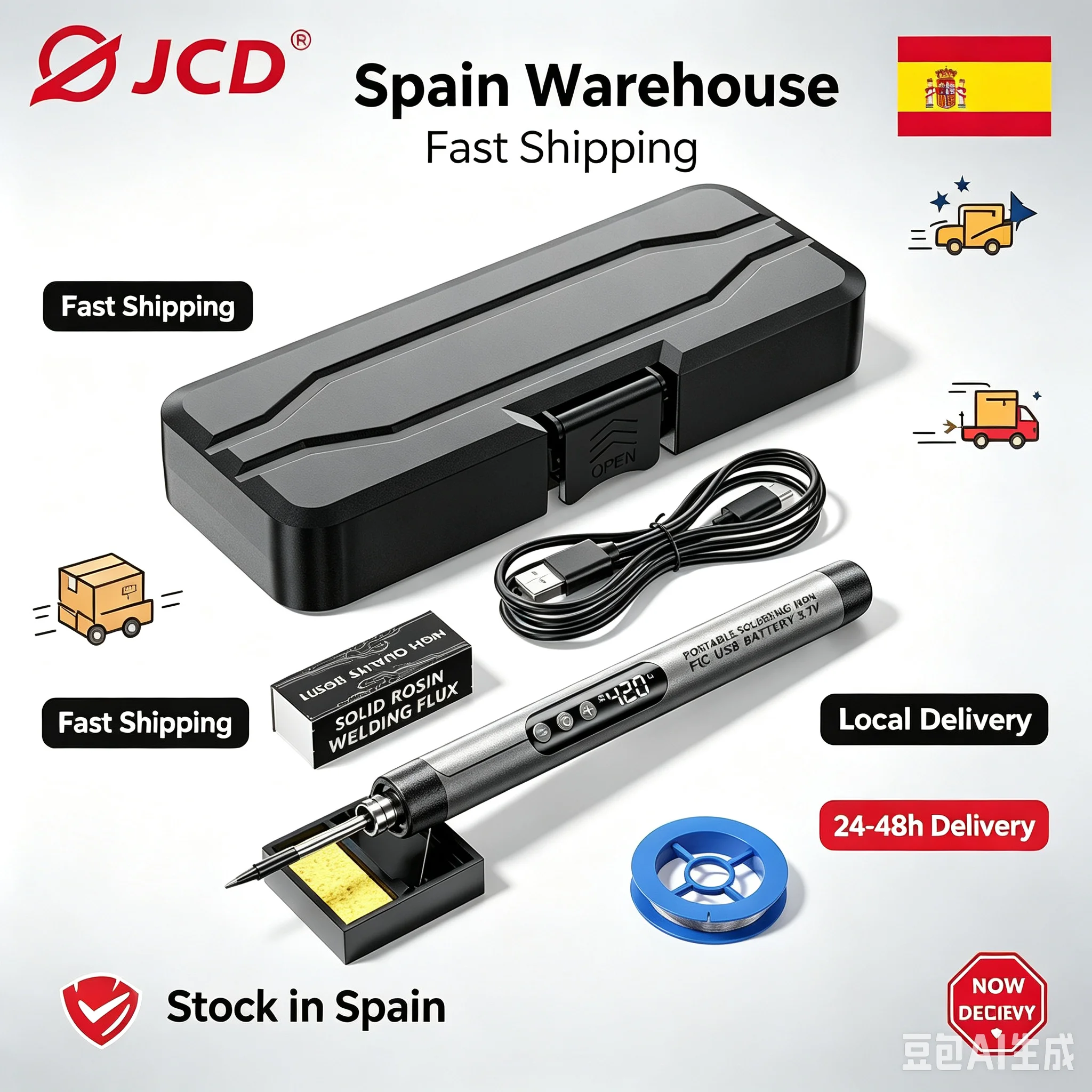 Image of JCD Kabelloses, wiederaufladbares Lötkolben-Set, 1000 mAh, USB Typ-C, schnelles Aufladen, LED-Digitalanzeige, einstellbare Temperatur ℃ / ℉ Schalter mit Auto-Sleep-Funktion Tragbarer Kabelloser
