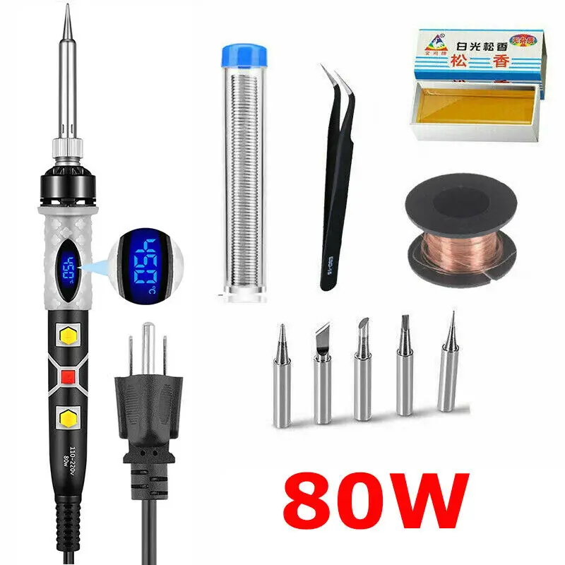 Soldador eléctrico de temperatura ajustable, 80W, 220V, 110V, pantalla Digital LCD, herramienta de reparación de puntas de lápiz de calor de