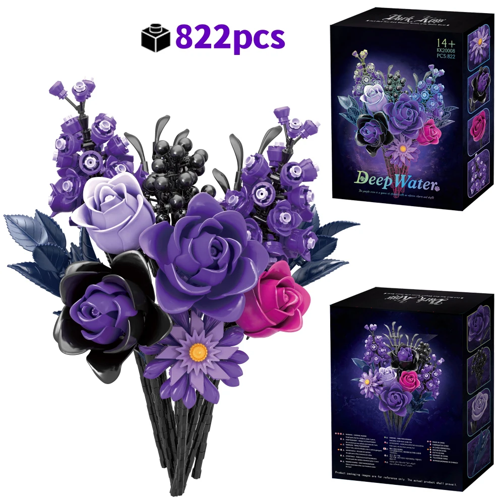 FUNXINEE 822 pièces romantique violet Rose Bouquet blocs de construction décor créatif modèle cadeau parfait pour les femmes saint valentin