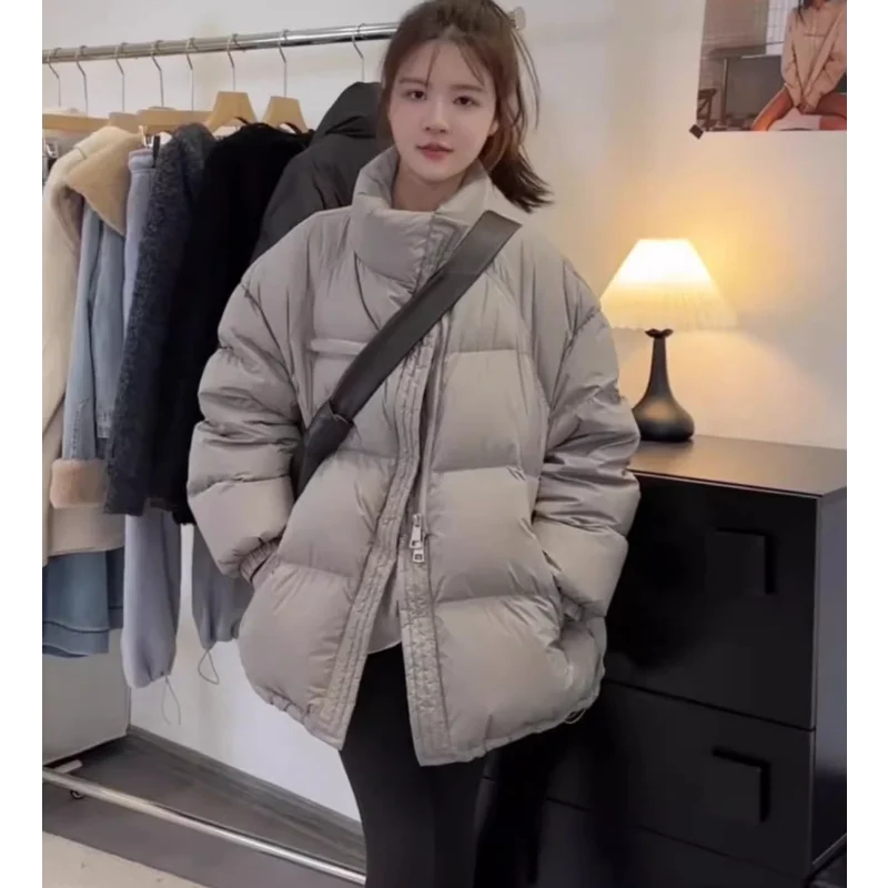 Damen-Winter-Daunenjacke im neuen Stil, Stehkragen, übergroß, verdickt, modisch, locker sitzend, High-End-Mantel im Brotstil