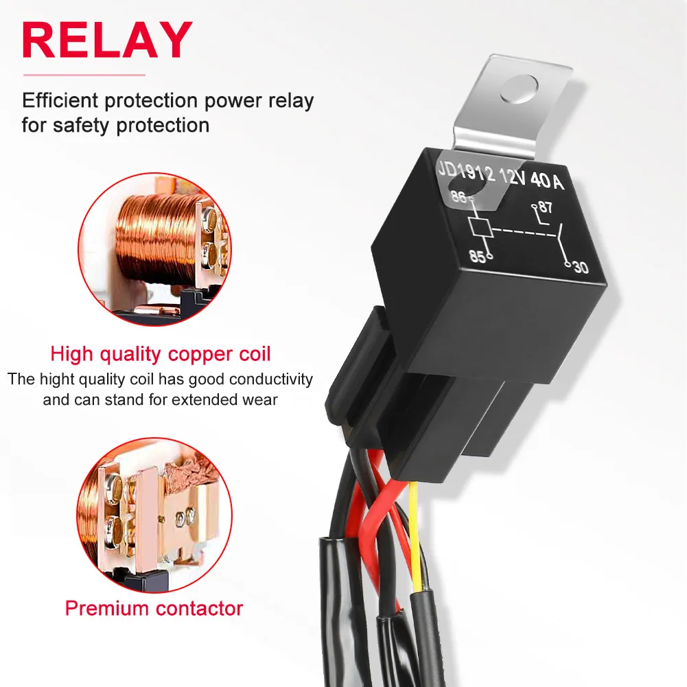 NAOEVO Wiring Harness Kit For 2 Lights 1 Light Fuse On-off Switch 12v 40a Relay 180 Watt / 300w For 4-52 Inch Led Work Light Bar