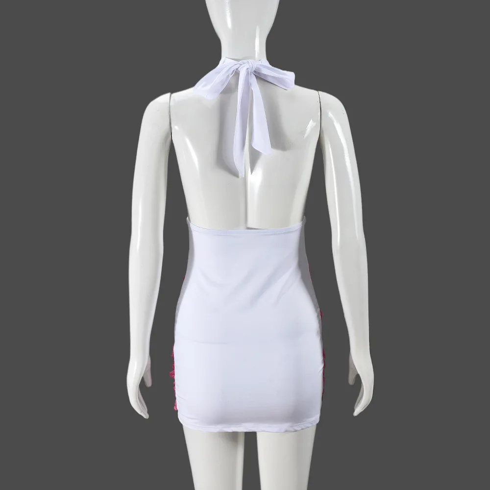 Vrouwen Sexy Twist Kant Patchwork Ruches Bodycon Mini Jurk Diepe V-hals Lace Up Halter Backless Slanke Nacht Clubwear Streetwear