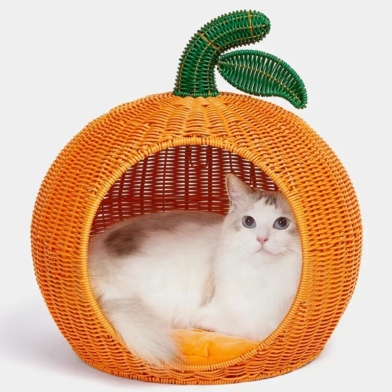 

Hand Weaving Cat Nest Non-toxic Innocuousness No Odor Pet Products Soft PP Cotton House Orange Molding Furniture