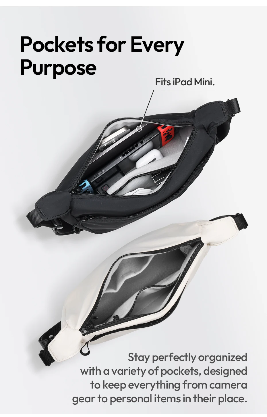 Ulanzi HMN1Lunar Sling Bag Reise-Schultertasche mit Trennwand, verstellbarer Riemen, Umhängetasche für Straßenfotografie, tägliches Pendeln – Detail 9