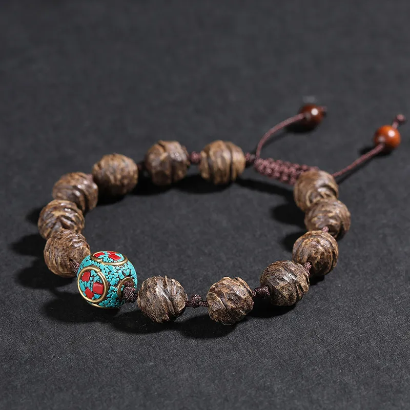 Traditional Chinese Style 11mm Natural Vietnam Agarwood Beaded Bracelet Handmade Braided Lucky Blessing Fortune Attracting Unise