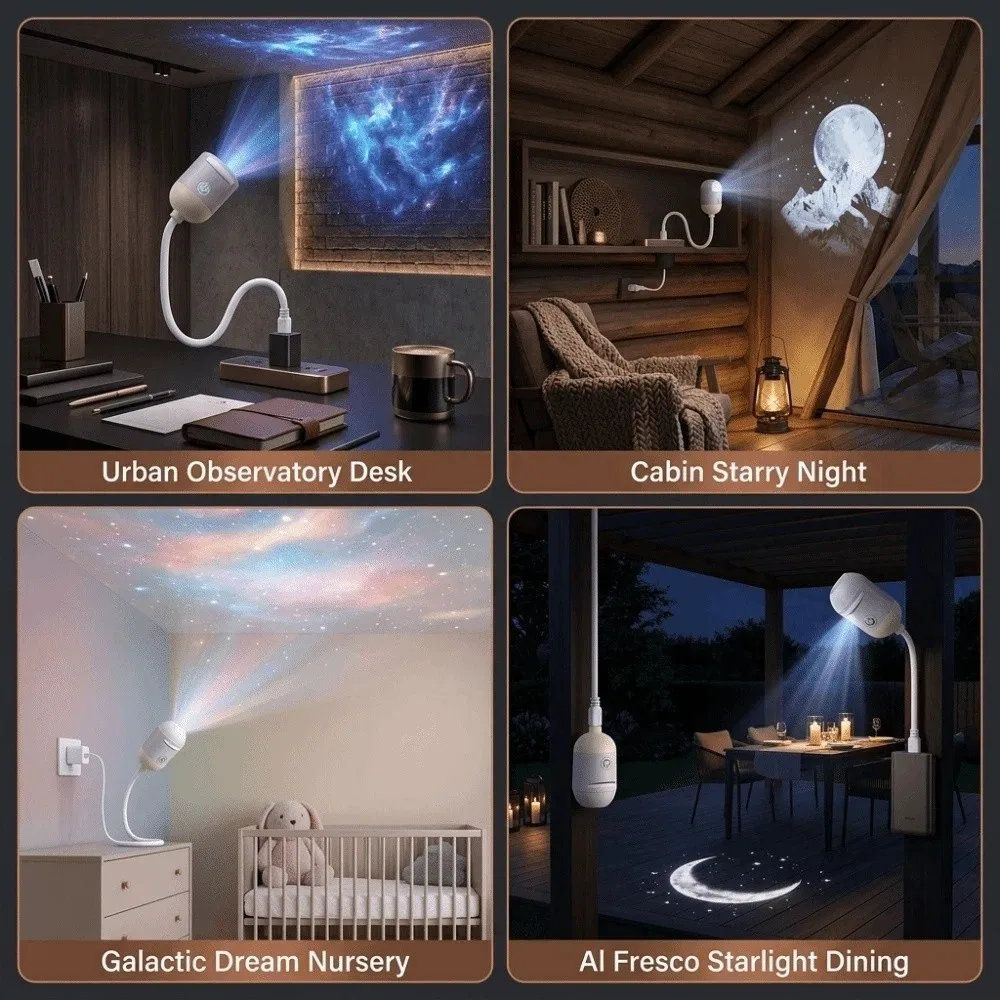 USB Powered Starry Sky Projection Lamp Plug And Play Compact Design USB Projection Lamp Dream Like Soft Projection Bedside Lamp
