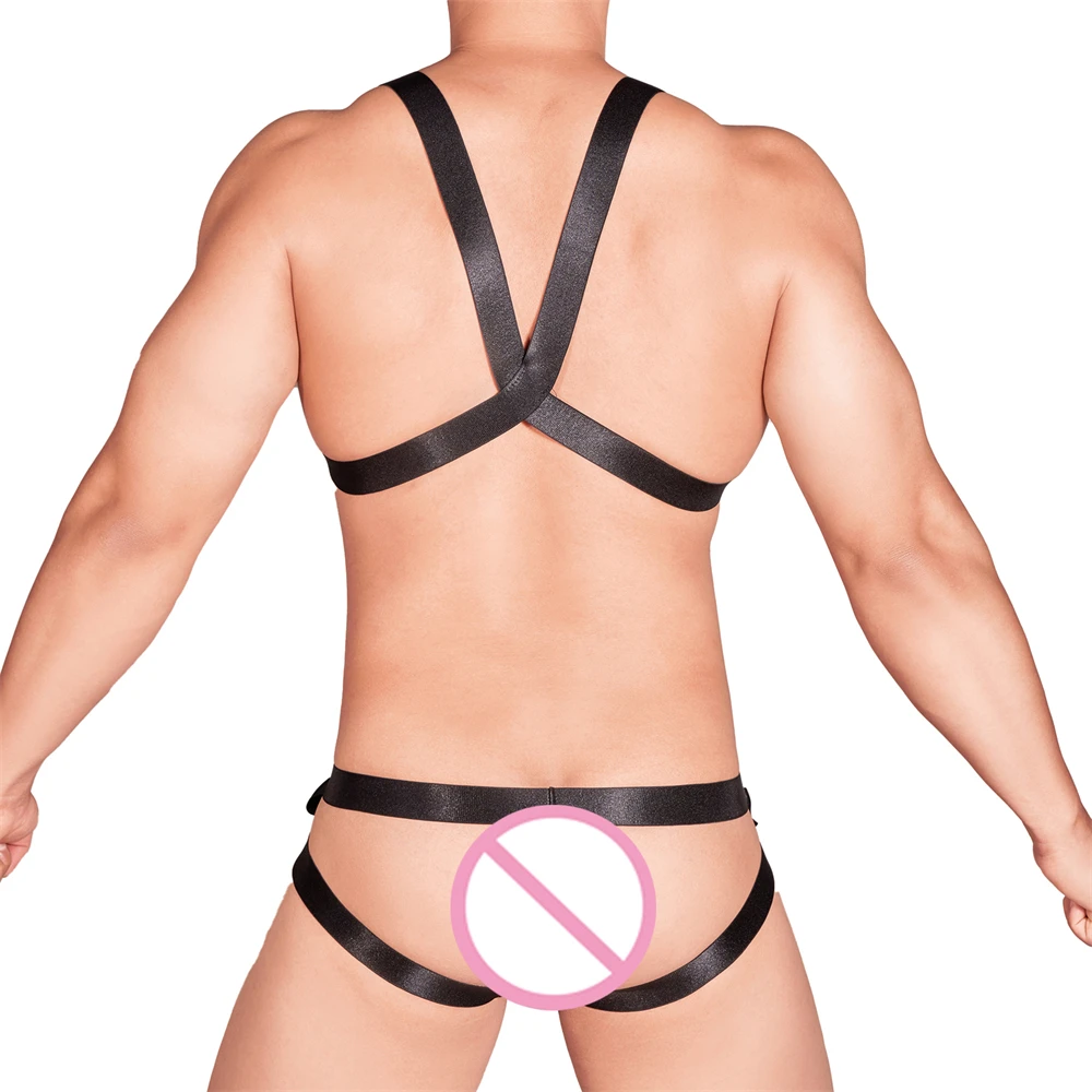 

Мужское эластичное белье-боди с ремнями и вырезом на шее, сексуальное боди без спинки, стринги на ремнях, цельное белье, гей-костюмы