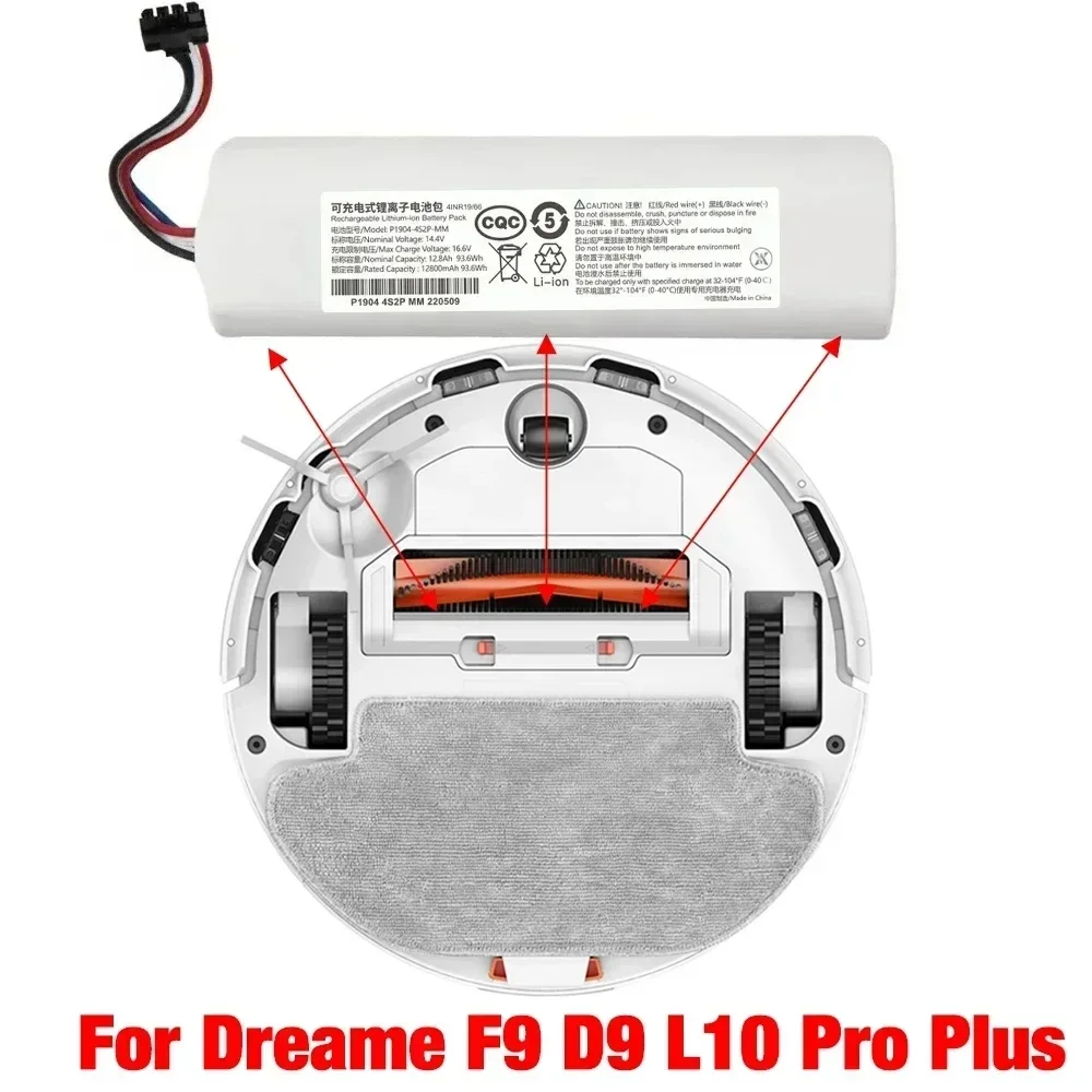 P2008-4S2P-MMBK Original For Dreame Robot Vacuum Mop Cleaner D9 F9 L10 L10 Pro 14.4V 12800mAh Li-ion Battery Pack 4INR19/66-2