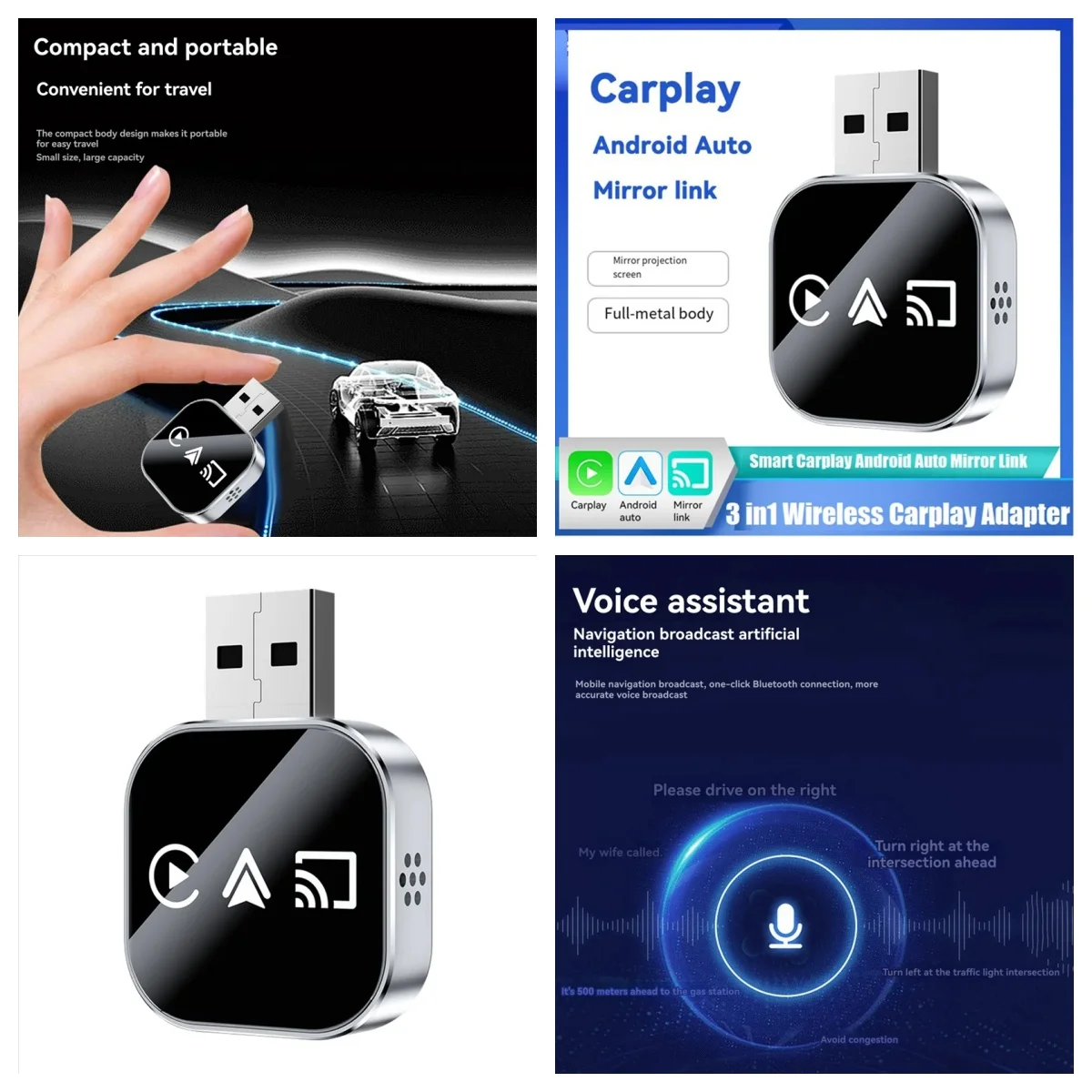 

3In1 Wireless Carplay Smart Mirror Link Carplay Android Auto USB Dongle Adapter Wired Carplay to Wireless Plug andPlay B