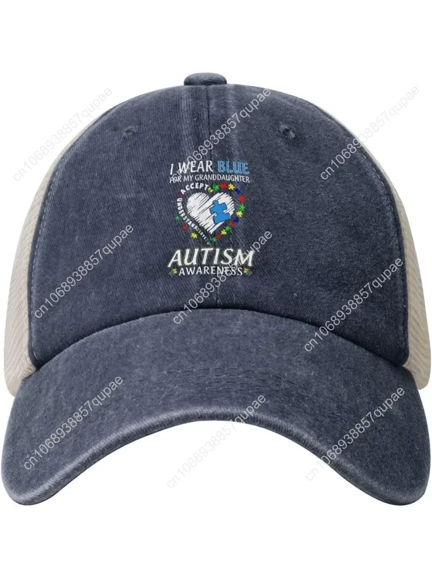 

I Wear Blue for My Granddaughter Autism Awareness Unisex Vintage Washed Cowboy Hat Baseball Cap Adjustable Daddy Hat Black