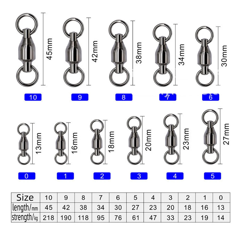 DNDYUJU 50pcs Heavy Duty Ball Bearing Fishing Connector Rolling Swivel Stainless Steel Solid Swivels Ring Fishing Accessories