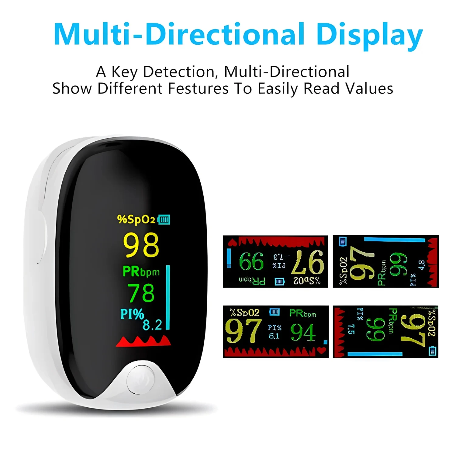 TFT Oximeter Medical  Fingertip Handheld Pulse Oximeters LED Multi-Directional Display Oximeter Testing SpO2 Health Care