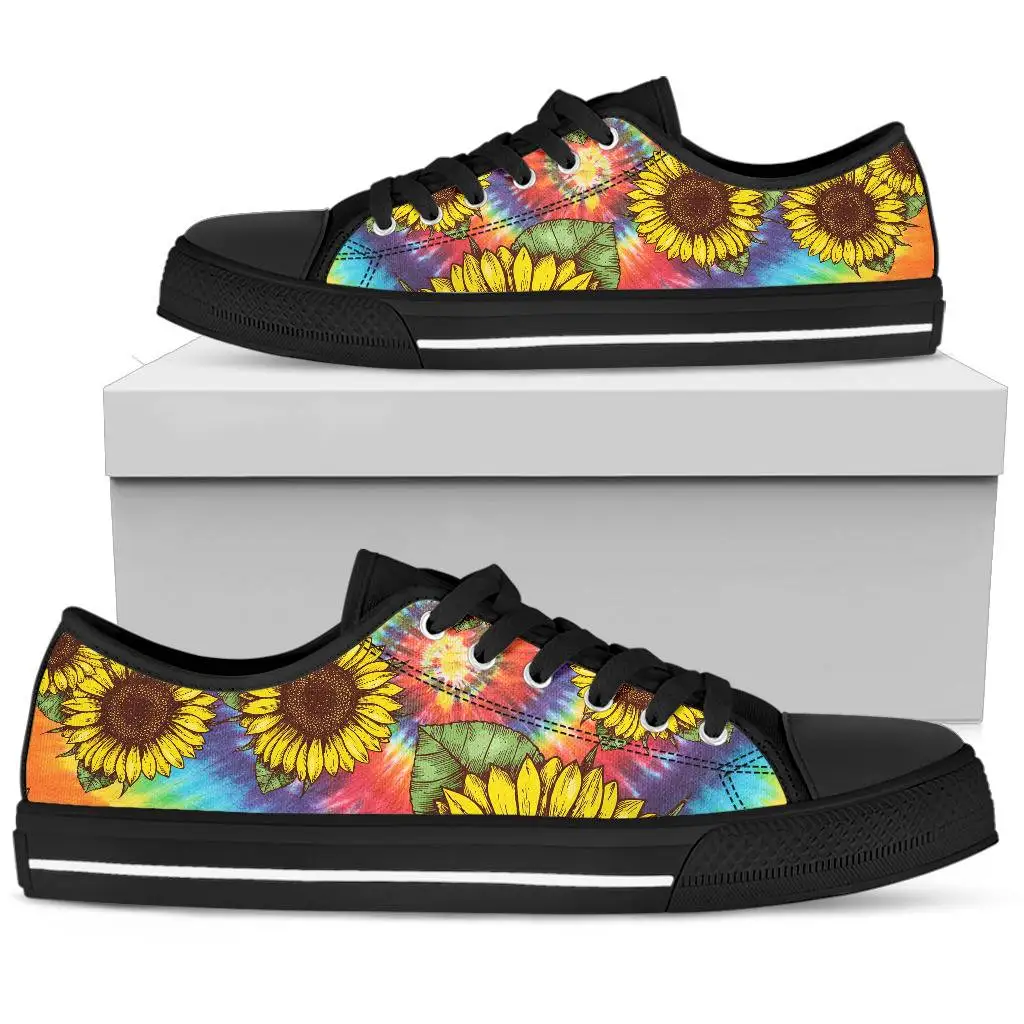 Grappige Kunst Zonnebloemen Leisual Platte Schoenen Voor Vrouwen Zwart Wit Licht Ademende Canvas Sneakers Schoenen Dames