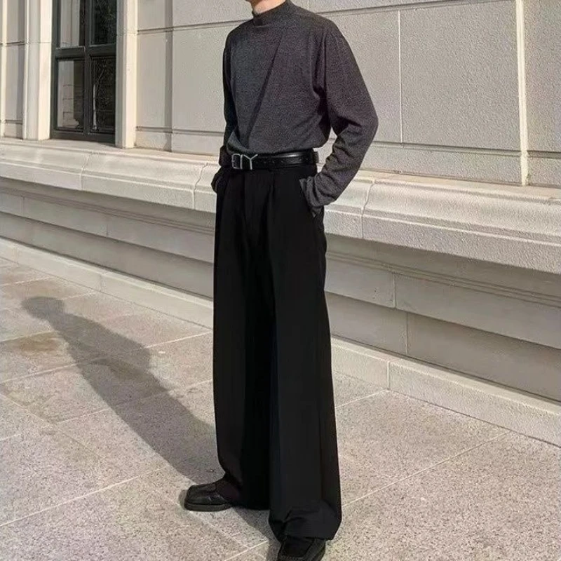 Men's Elegant Flare Dress Pants Loose Straight Fit Trousers Drape Floor Length Slimming Wide Leg Casual