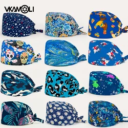 Blue Series print 100% cotton hat adjustable work Hat pet shop beauty salon nursing cap male surgical hat Dentist vet scrub cap