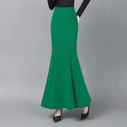 Herfst Winter Dikke Patchwork Zeemeermin Trompet Chenille Maxi Lange Rokken Zwart Roze Rood Groen Fluwelen Enkellange Rokken