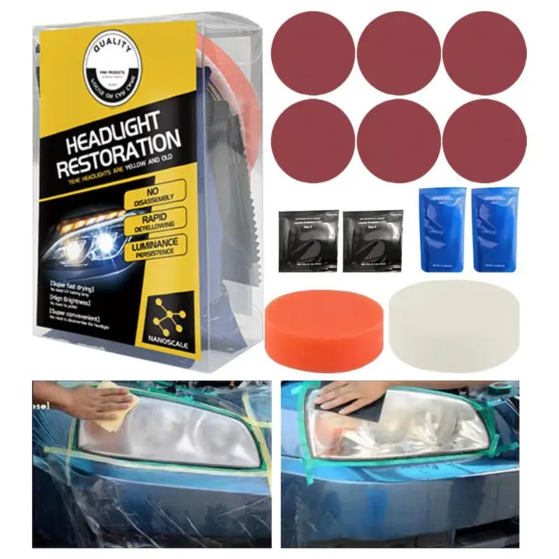 

Headlight Polishing Kit Car Headlight Repair Fluid Kit Headlight Repair Refurbishment Tool With Sandpaper Sponge For Car