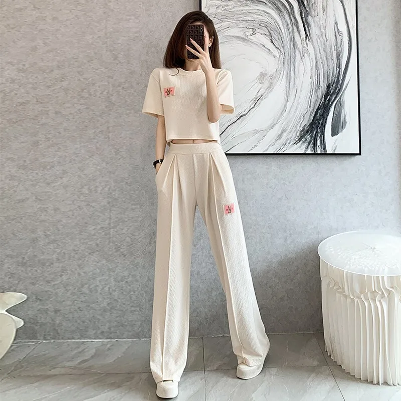 Salt Based Explosive Street Sports And Leisure Suit For Women's Summer 2023 New High-End Style, Slimming Goddess Wide Leg Pants