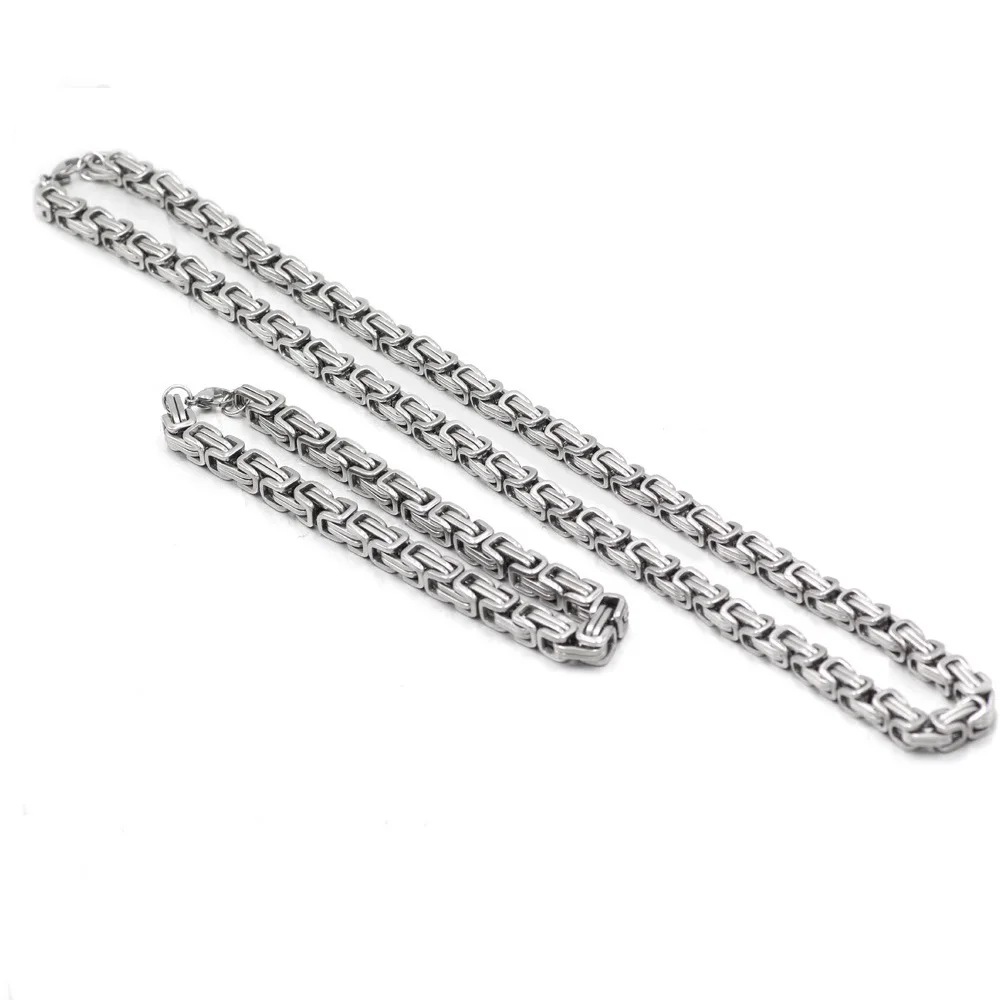 New 316L Stainless Stee Cable Byzantine Emperor Chain Necklace Bracelet Set for Men Women Magnet Clasp Kpop Solid Metal Gift