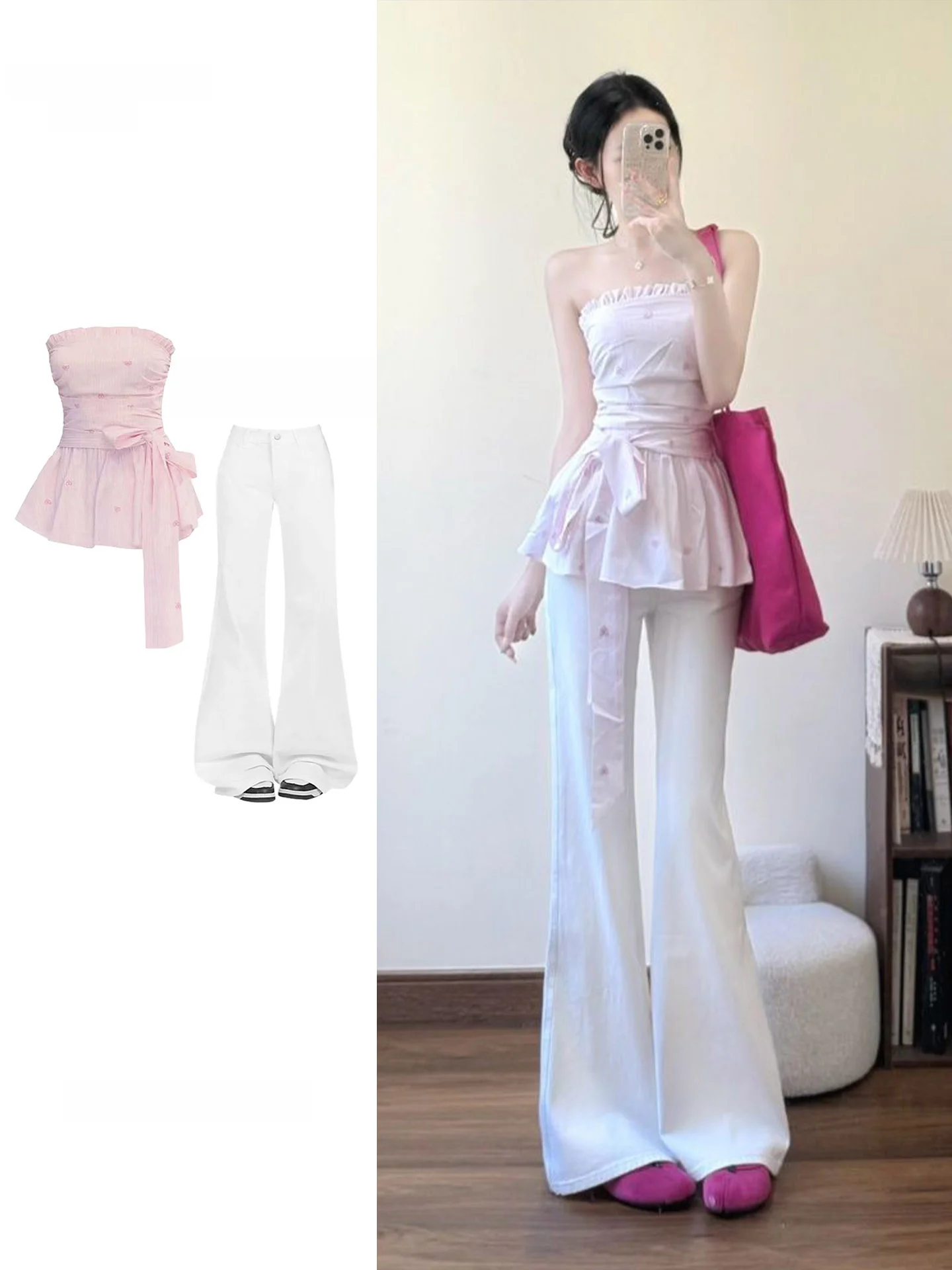 

Sweet Style plus Size Pink Striped Tube Top Women's Summer Design Slim Fit Shoulder Baring Trendy Top Casual Workwear