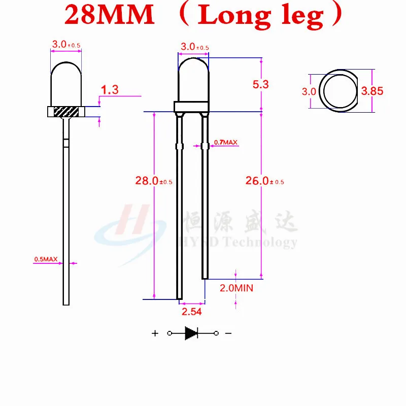 1000Pcs F3 Rood Rood 3Mm Hoge Licht Lange Voet F3 Kleine Rode Licht Power Indicator Kraal Led In-Line Led