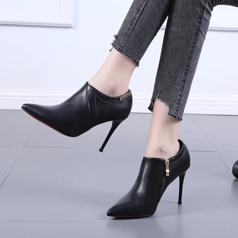 2025 Winter Women Bare Boots High Heels Dress Shoes Pointed Toe Boots Black Red Botas Mujer Thin Heels Pumps Woman Shoes