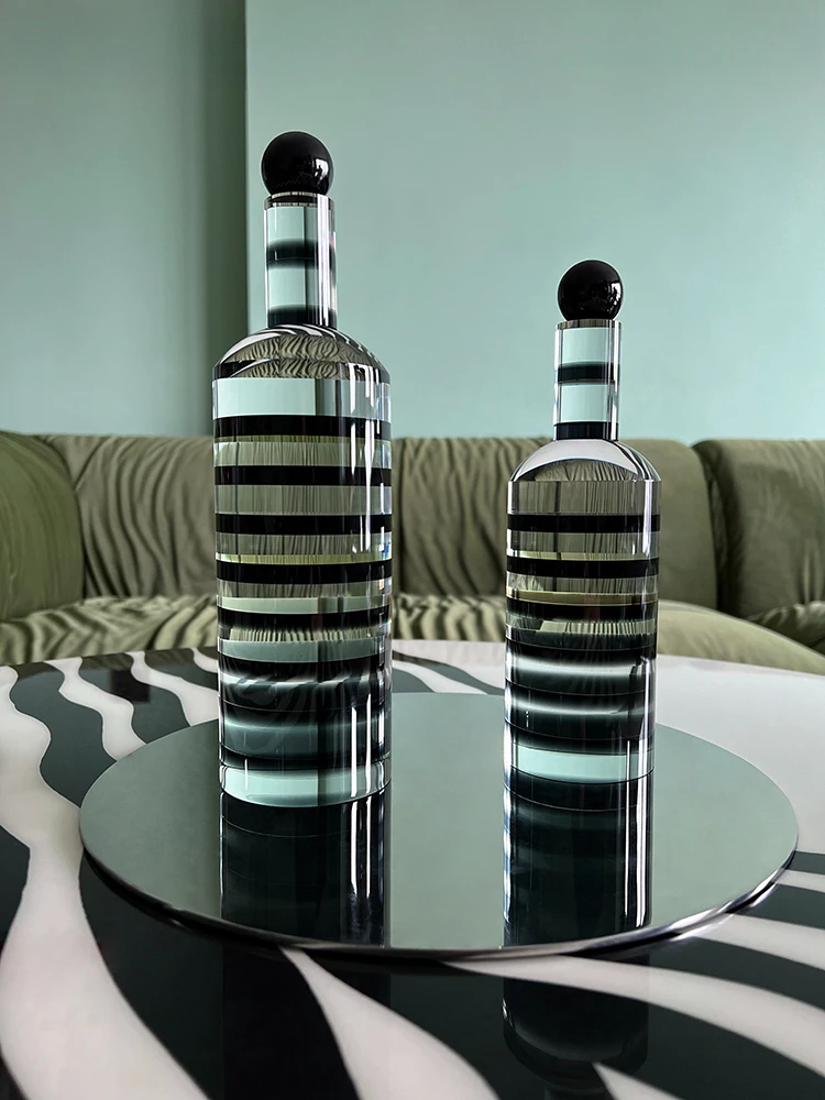 Crystal black striped wine bottle ornaments home TV cabinet desktop decoration