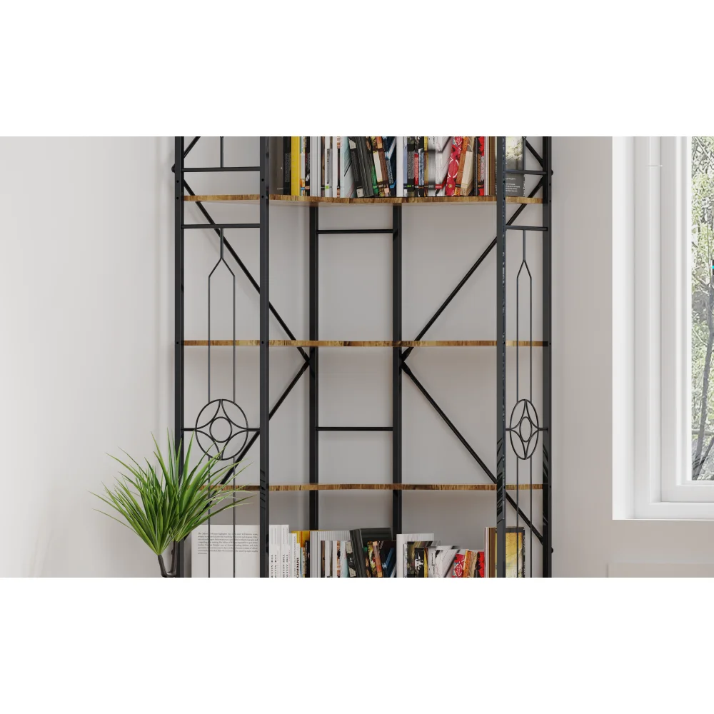 7 Shelf Bookcase Modern High Bookcase Thickened Iron Frame and Thickened Laminate Composition Strong Load-bearing Capacity