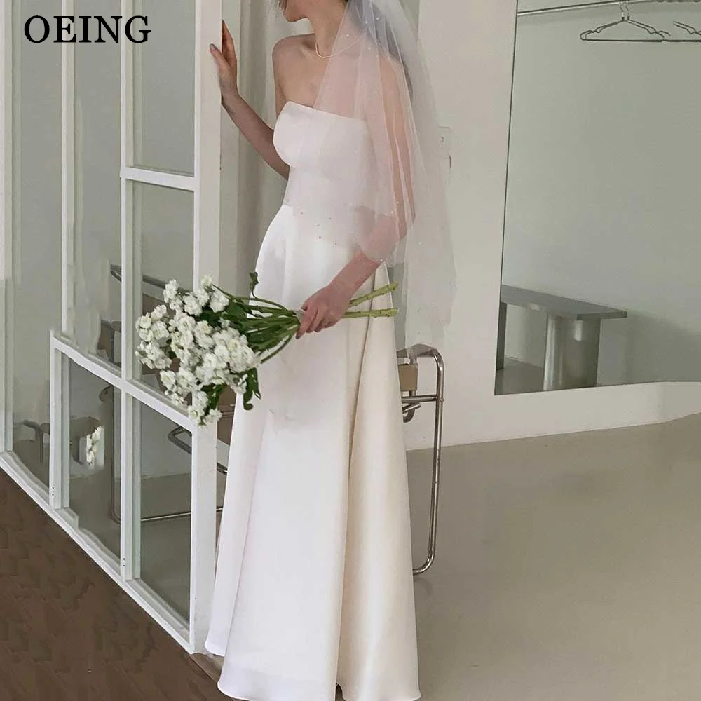 

OEING Elegant White Strapless Wedding Dress Simple Korea Photoshoot A Line Sleeveless Bridal Gown Floor Length Bridal Dresses