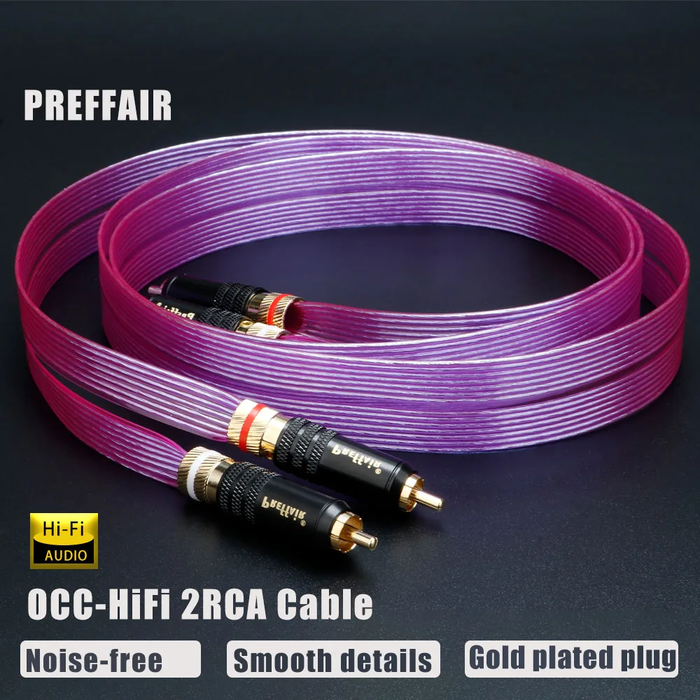 

HiFi OCC RCA Cable Hi-end Pure Copper Silver plated purple RCA Audio cable Flat Belt with Gold-plated RCA to RCA Plug for Amp