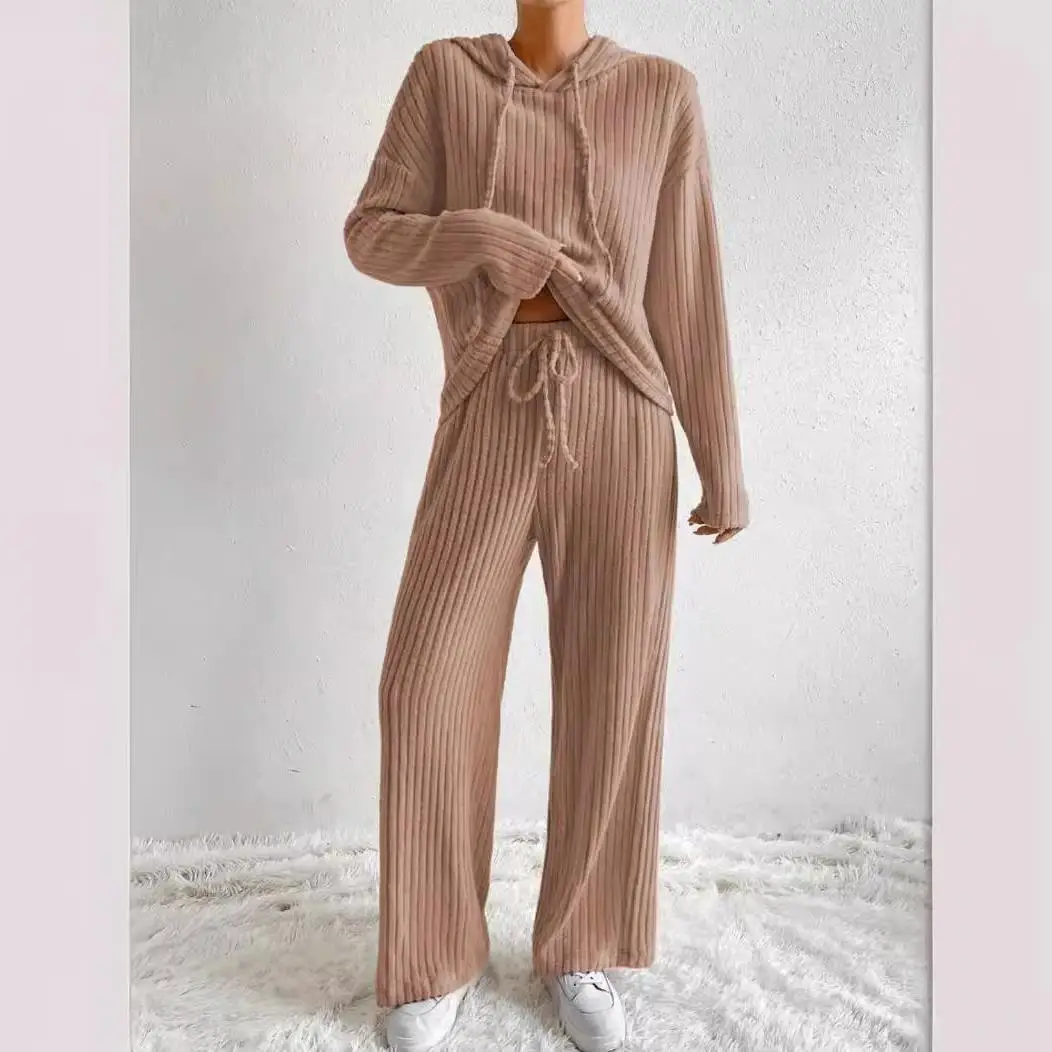 Comfortabele, faionable dames lange Sve casual broek met capuchon, huiskledingset, herfst-winter, lage taille, paraplubroek