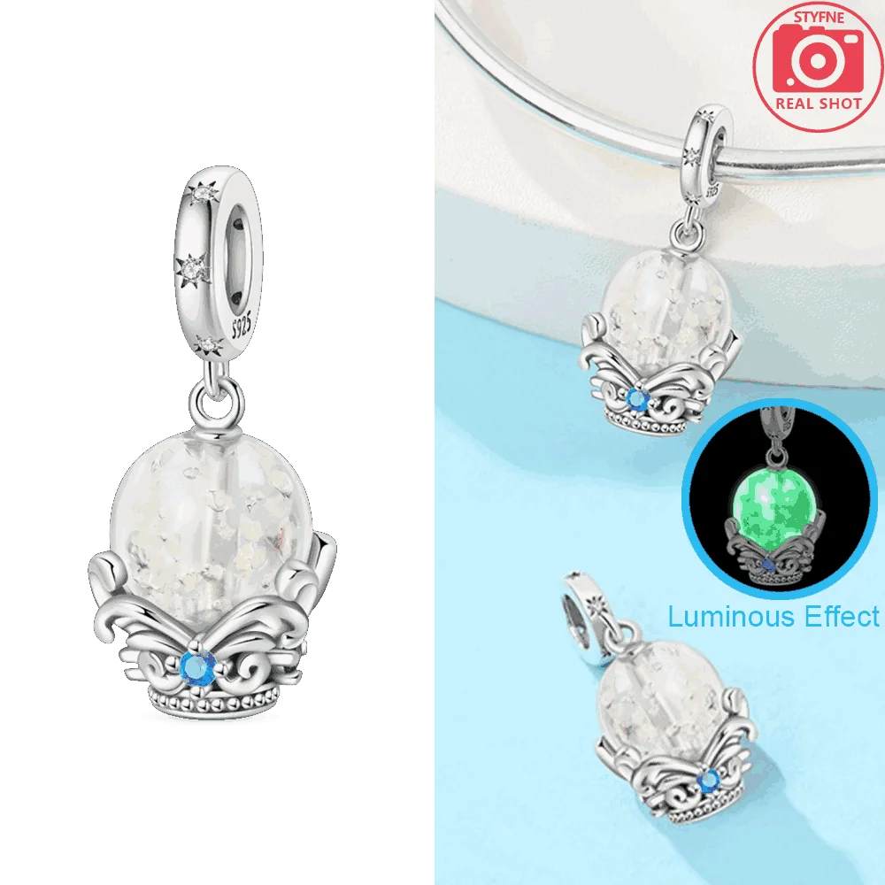 Original Charms Silver Beads Glowing Planet Pendant