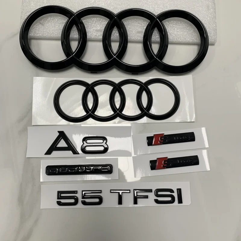 AUDI A8 4 Ring Logo ABS Black Before 2022 Car Hood Front Grill Rear Trunk Emblem Badge Sticker Quattro Sline A8 Accessory refit