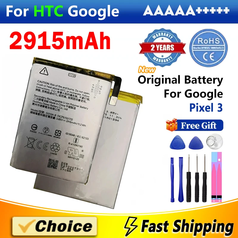 

1Pc 2915mAh Original Battery For HTC Google Pixel 3,G013A-B G013B G013A AAA+ Brand New Replacement Phone Lithium Battery+Tools