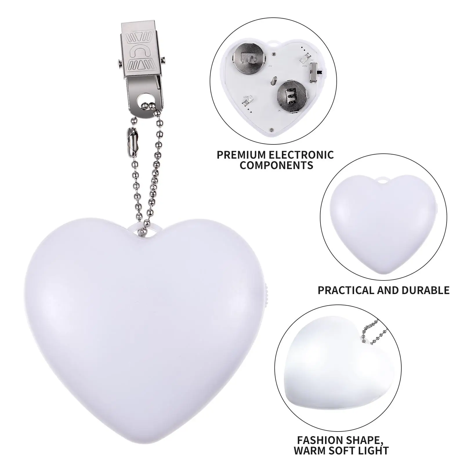 Bolsa con Sensor táctil, luz LED nocturna con forma de corazón para bolso, bolso, bolsillo de trabajo blanco portátil, lectura al aire libre ABS 2