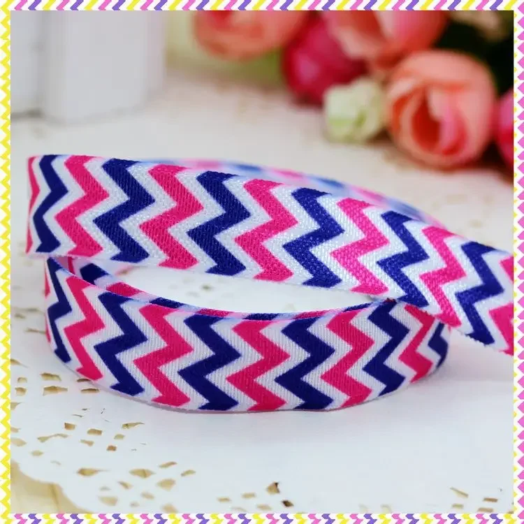 5/8''  Fold Over Elastic FOE chevron printed headband headwear hair band diy decoration wholesale OEM B587