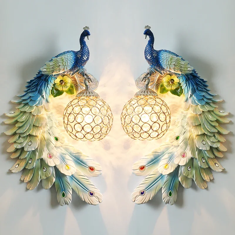 Peacock Bird Wall Lamp Color Resin Bracket Lighting Stairs Living Room Bedroom Bed Home Decorate Indoor Sconce Luminaire